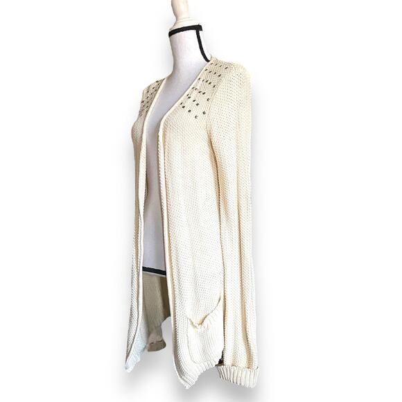 Love by Design Stud Embellished Longline Cardigan Sweater Fits Sz M Cream Y2k - Picture 3 of 11